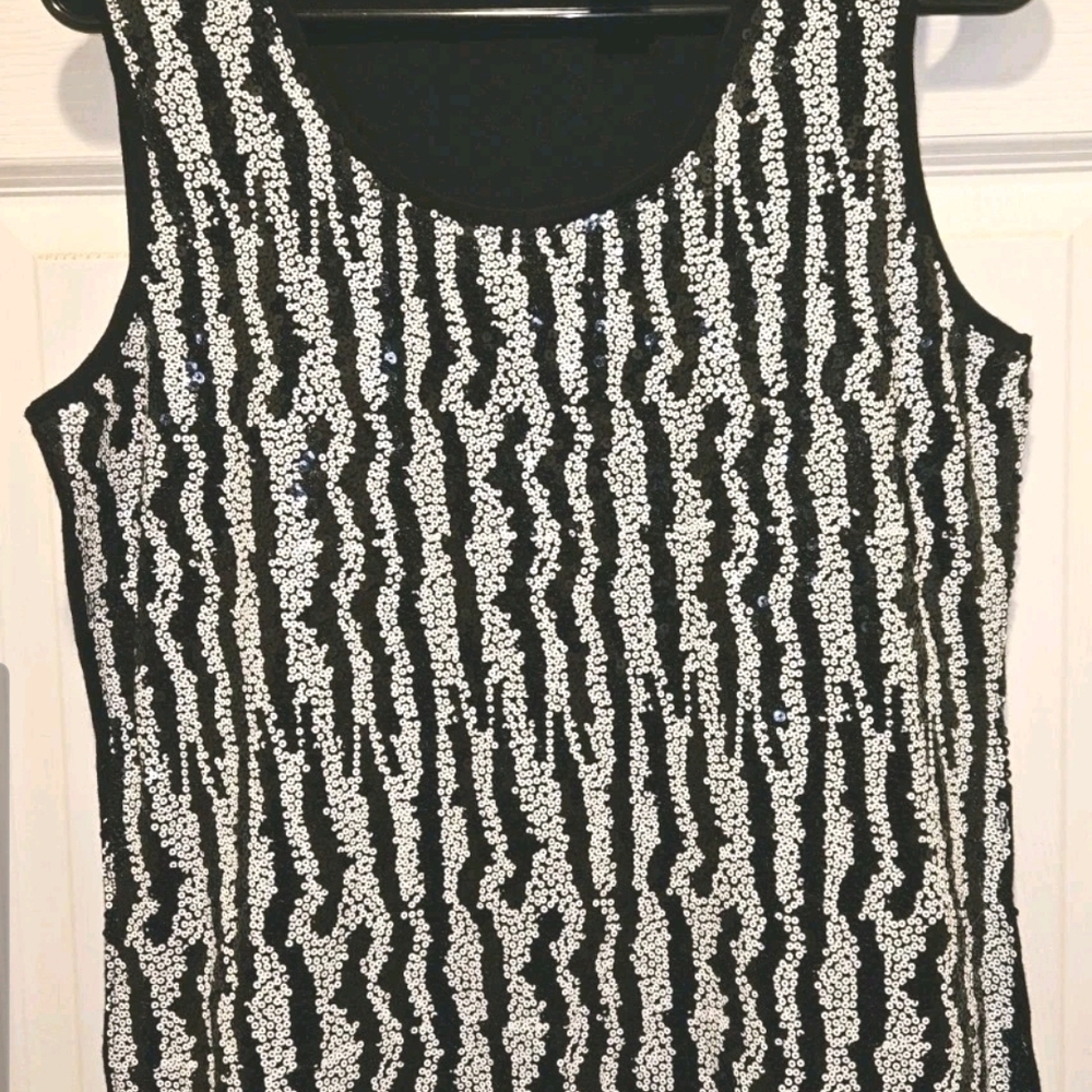 Verve Ami Black and White Sequin Tank Top